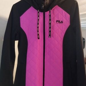 Fila Sport Quilted Pink and Black Hooded Bomber Jacket